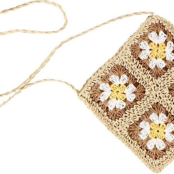 Women Straw Crossbody Bag Beach Purse Handmade Woven Shoulder Bag Boho Crochet P - Picture 1 of 7
